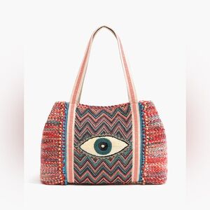 America & Beyond Evil Eye Good Luck Hand Beaded Orange & Blue Tote Bag!